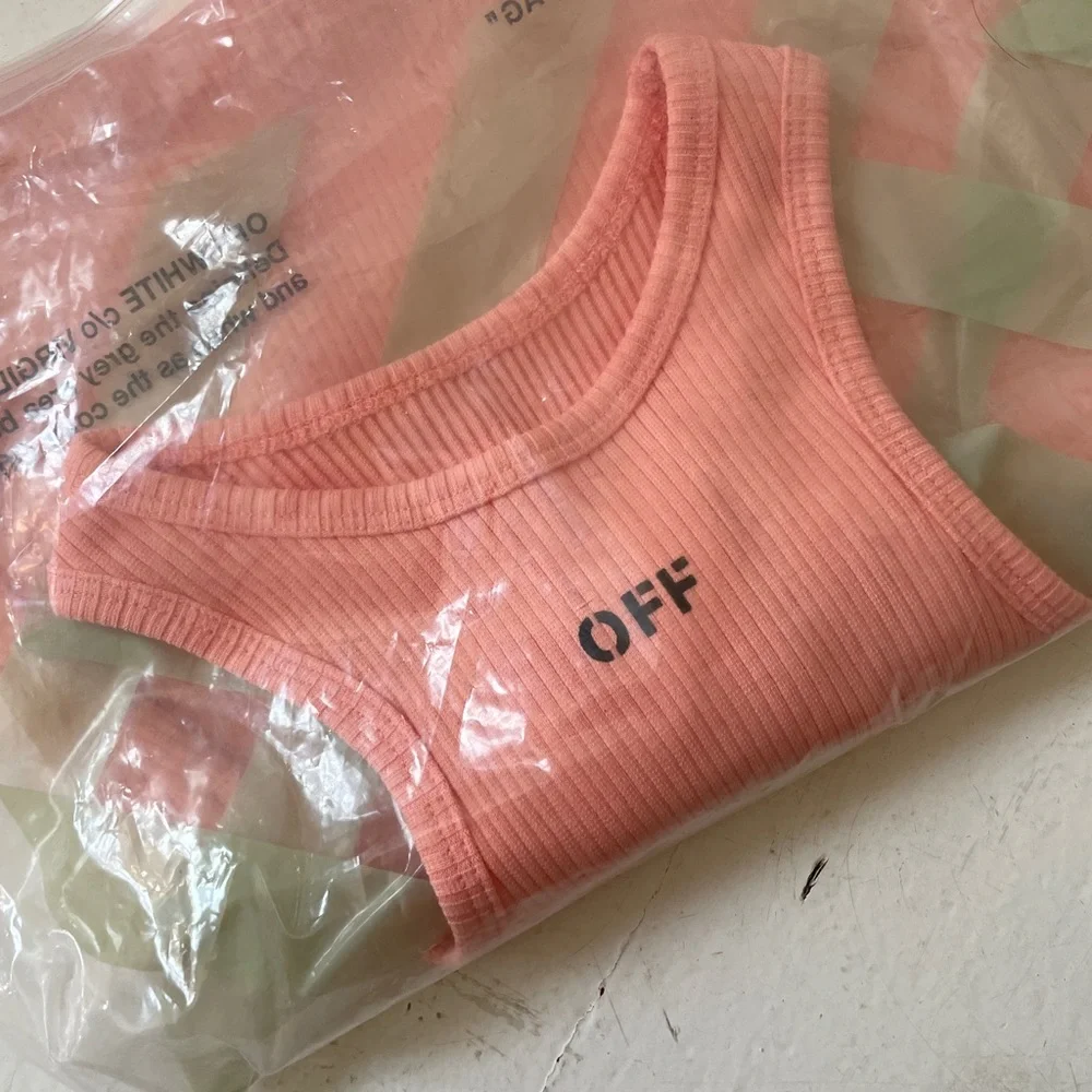 Off-White Ribbed Racerback Crop Top - Picture 7 of 7
